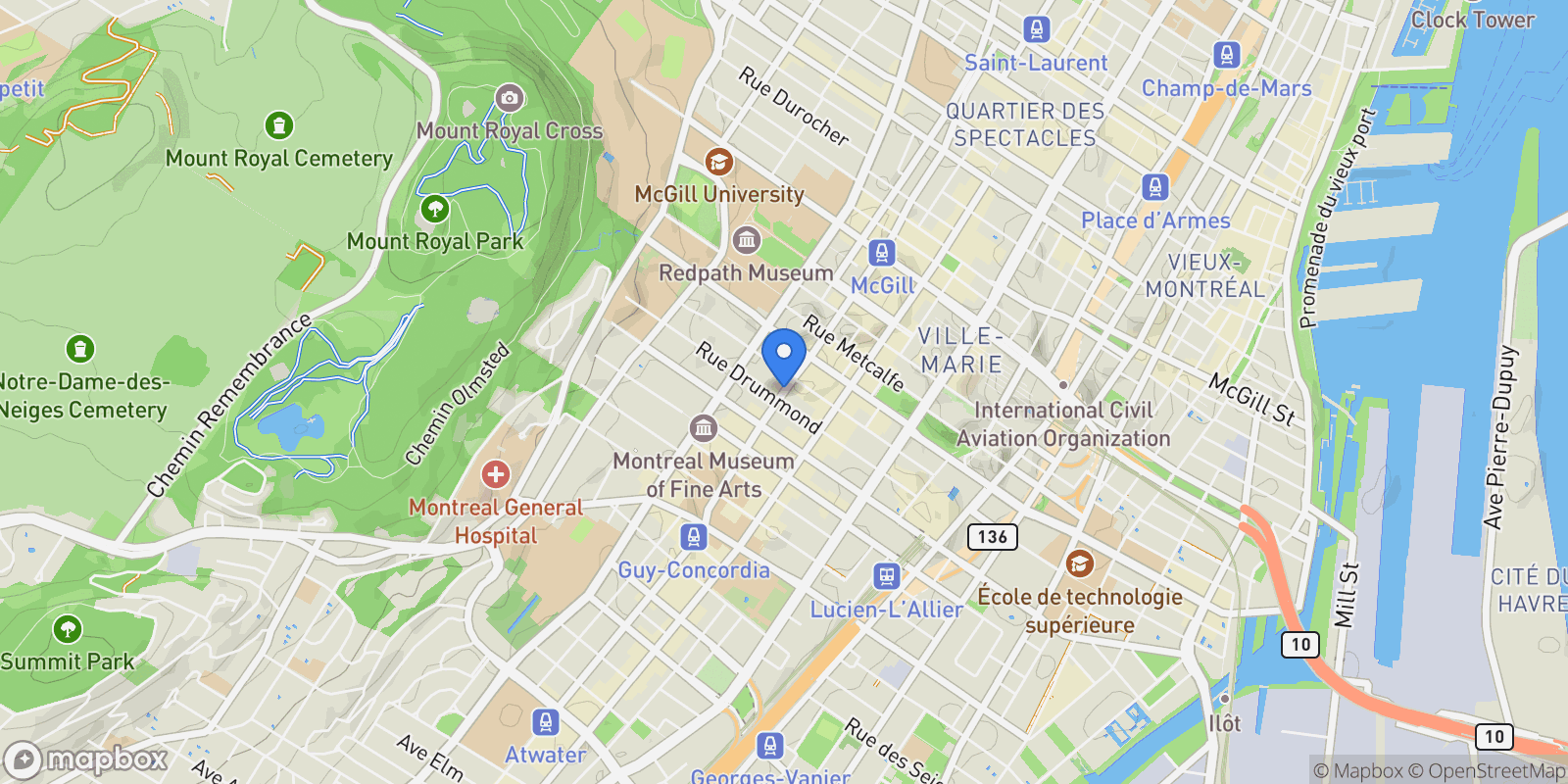 Map showing 1210 Boul. De Maisonneuve O., Apt. 25B, Montreal, QC H3A0A2, Montréal, Quebec, Canada.