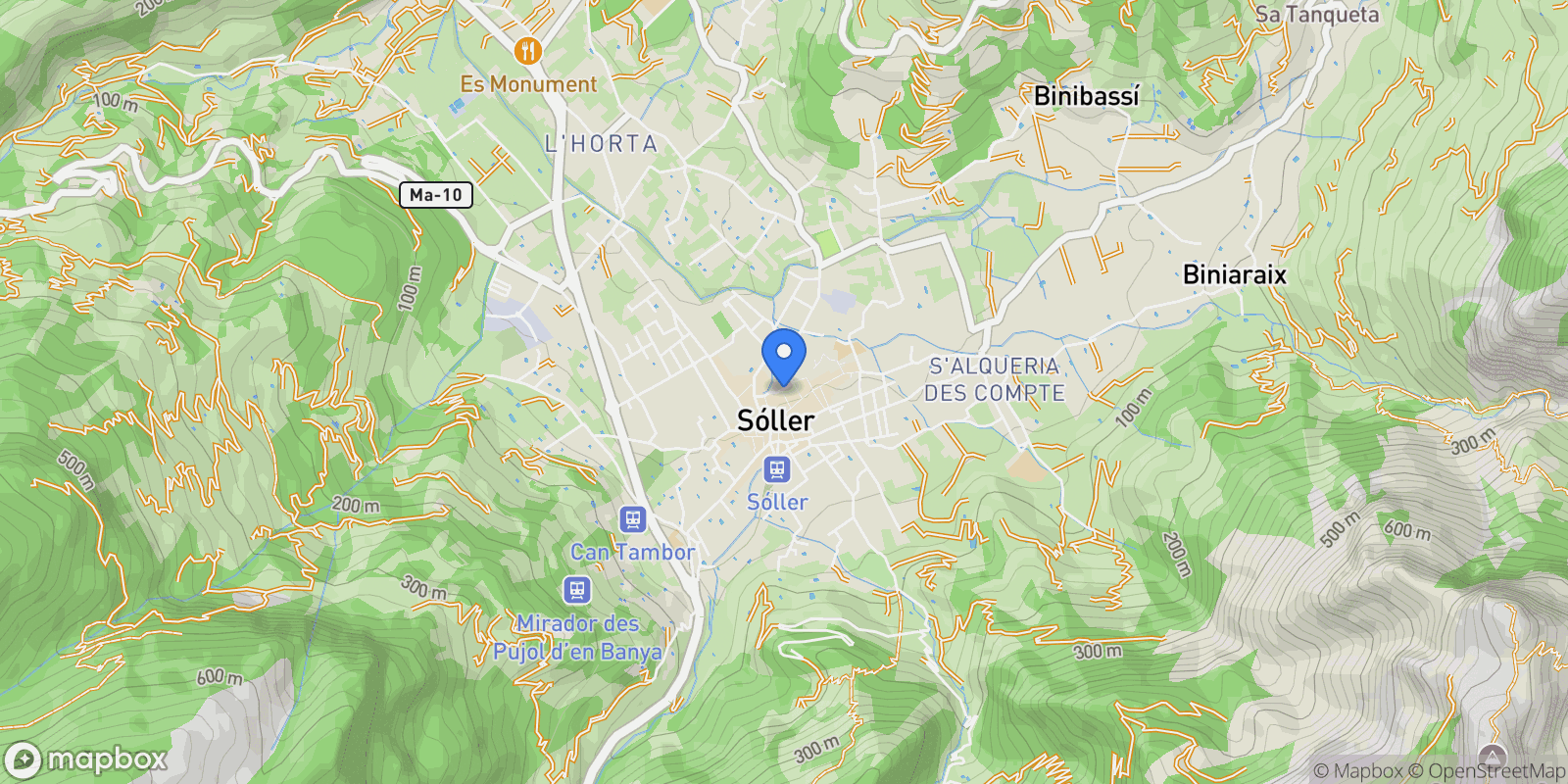 Map showing Soller, Balearic Islands, Spain.