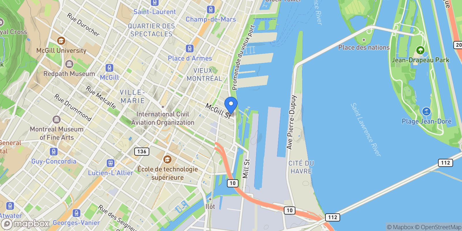 Map showing 1 Rue McGill, Apt. 1006, Montreal, QC H2Y4A3, Montreal, Quebec, Canada.