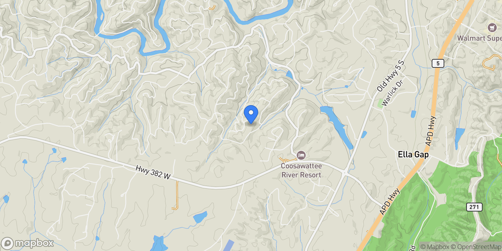 Map showing 20 CREST Circle, Ellijay, Georgia, United States.