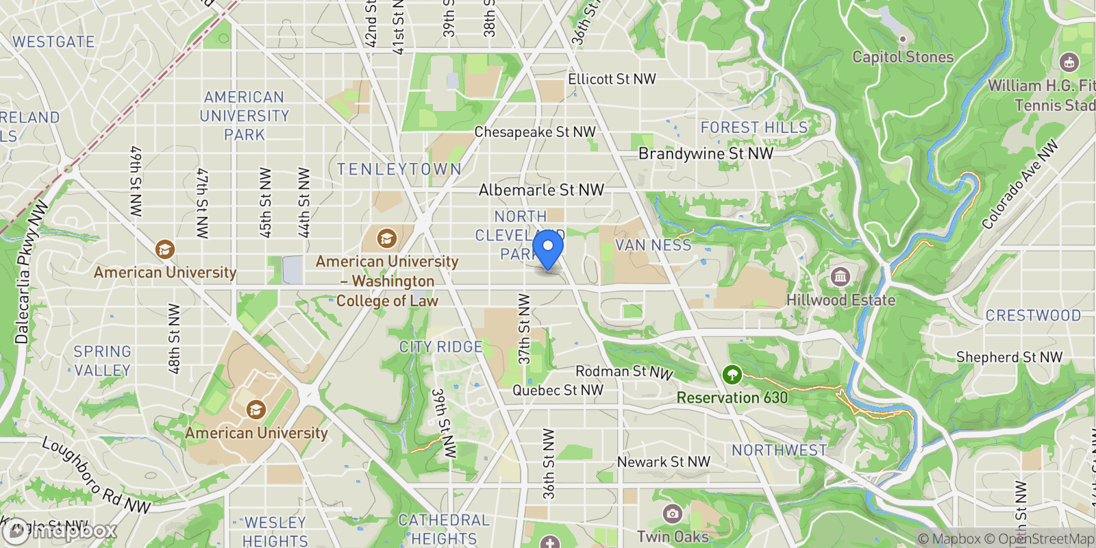 Map showing 3622 VEAZEY ST NW, WASHINGTON, DC, 20008, USA, Washington, District of Columbia, United States.
