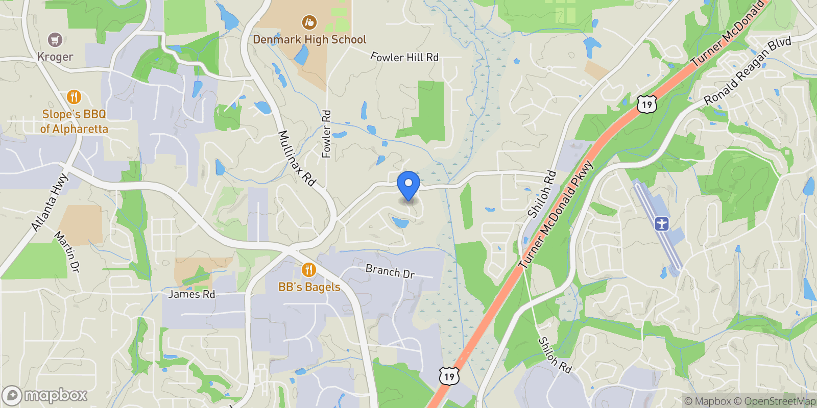 Map showing 5740 Bryson Lane, Alpharetta, GA 30004, Milton, Georgia, United States.