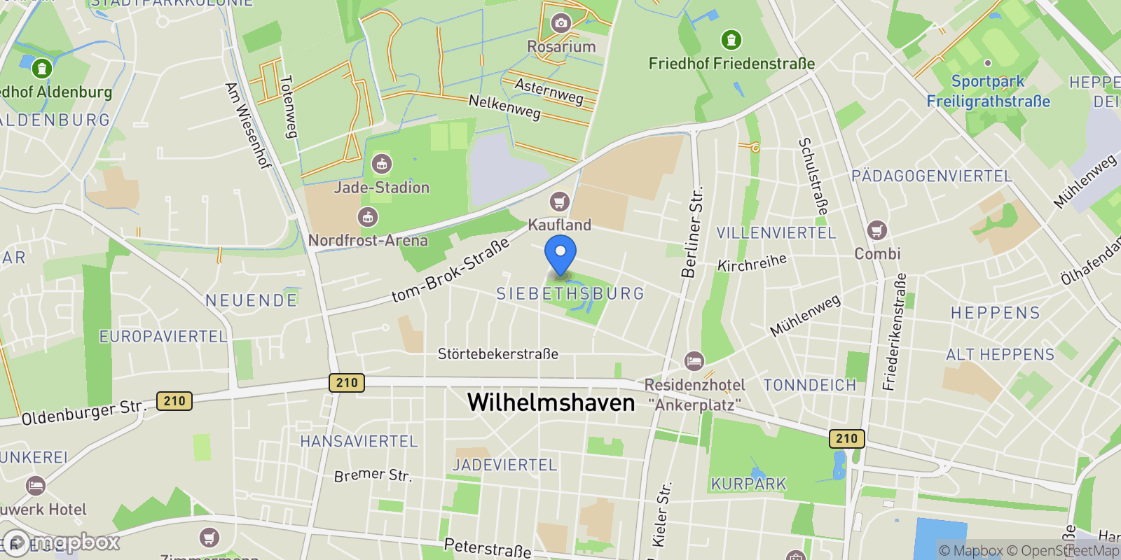 Map showing Wilhelmshaven, Lower Saxony, Germany.