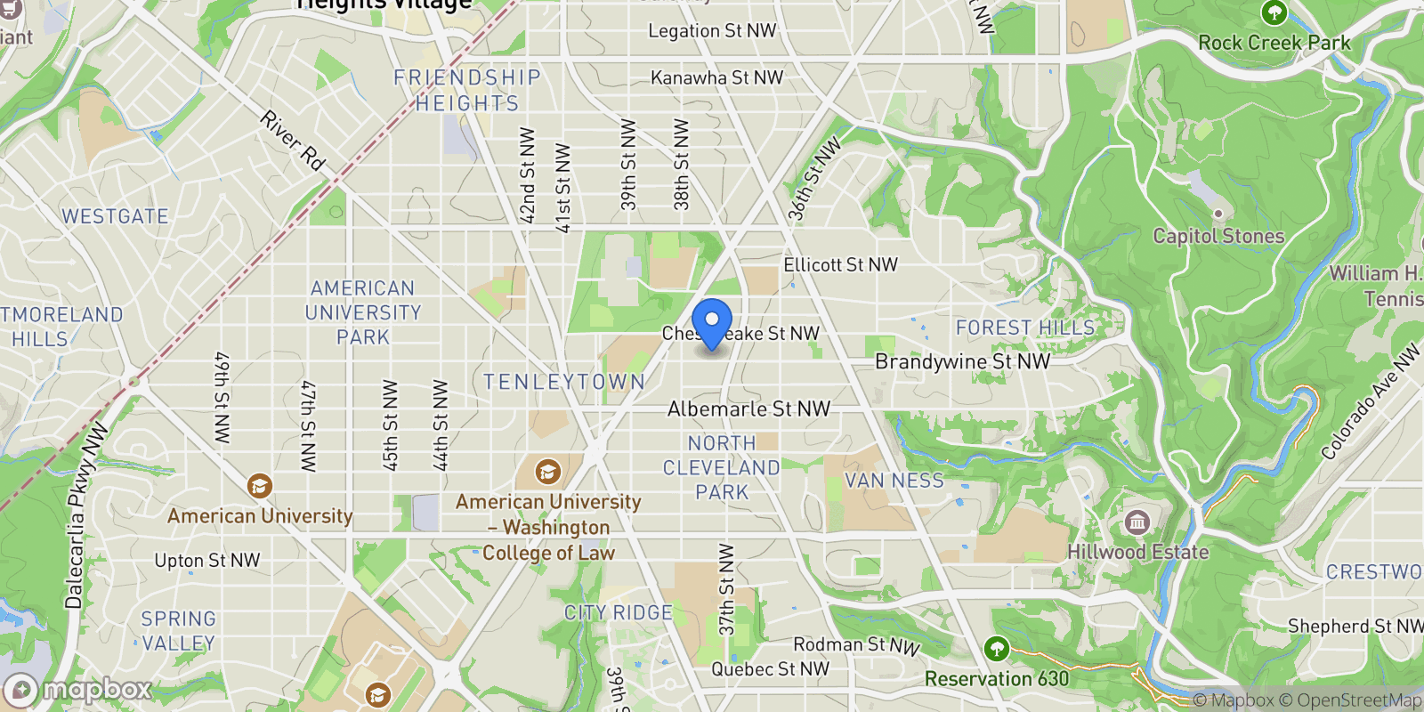 Map showing 3709 BRANDYWINE ST NW, WASHINGTON, DC, 20016, USA, Washington, District of Columbia, United States.