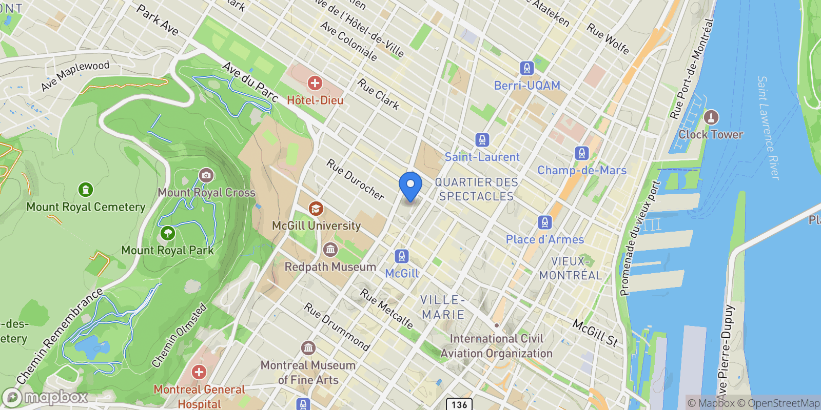 Map showing 405 Rue de la Concorde, Apt. PH3101, Montreal, QC H3A0H1, Montreal, Quebec, Canada.