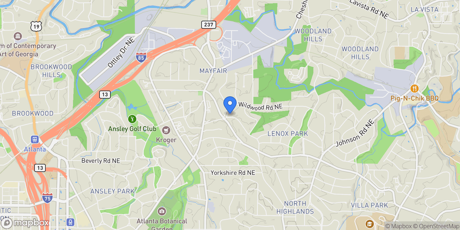 Map showing 1751 N Pelham Road NE, Atlanta, GA 30324, Atlanta, Georgia, United States.