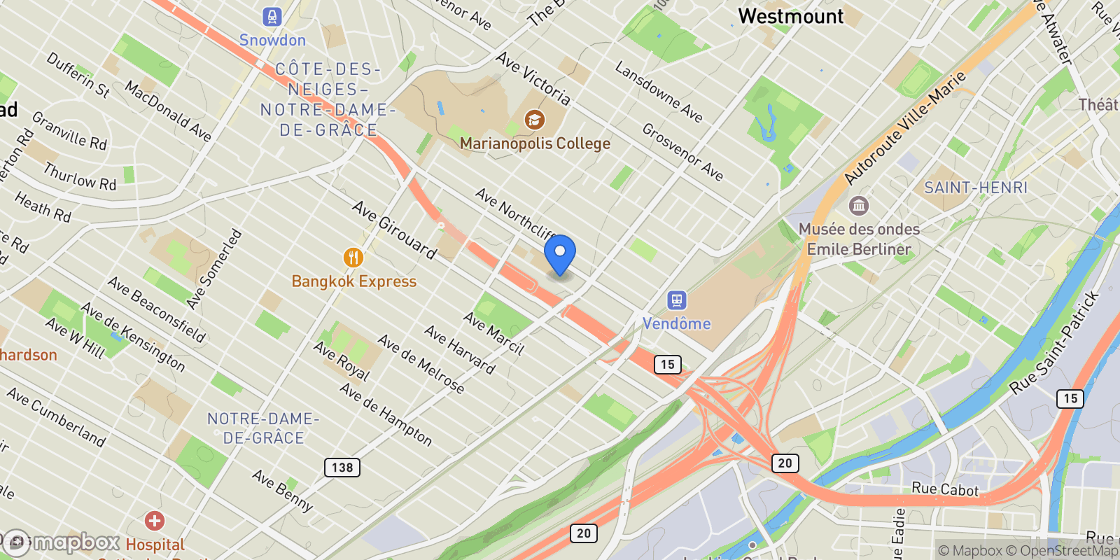 Map showing 3453 Av. Prud'homme, Cote Des Neiges Notre Dame De Grace, QC H4A3H6, Montréal, Quebec, Canada.
