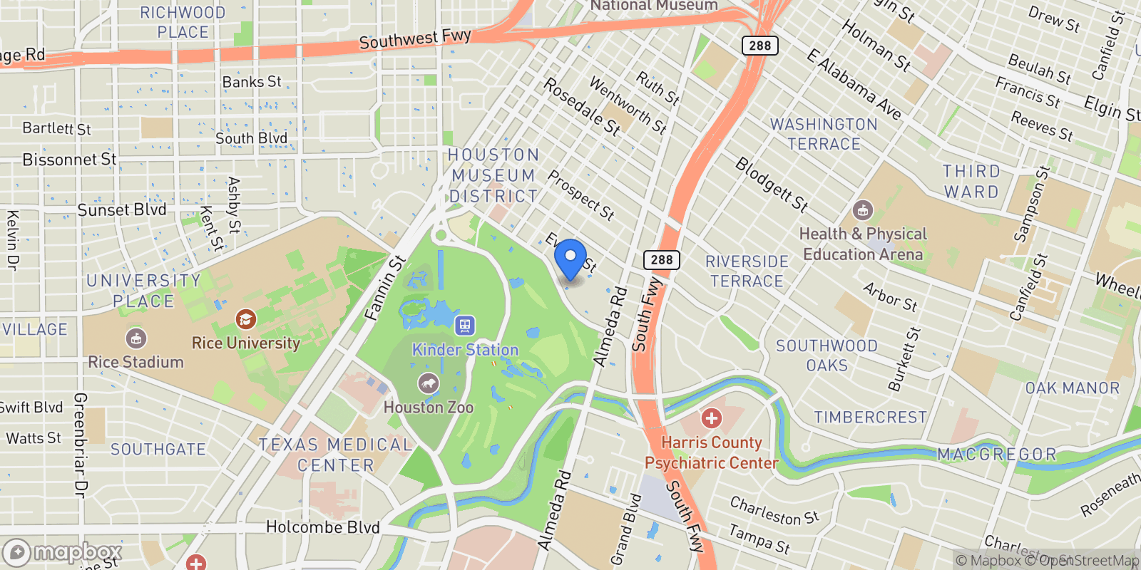 Map showing 1701 Hermann Drive 34L, Houston, Texas, United States.