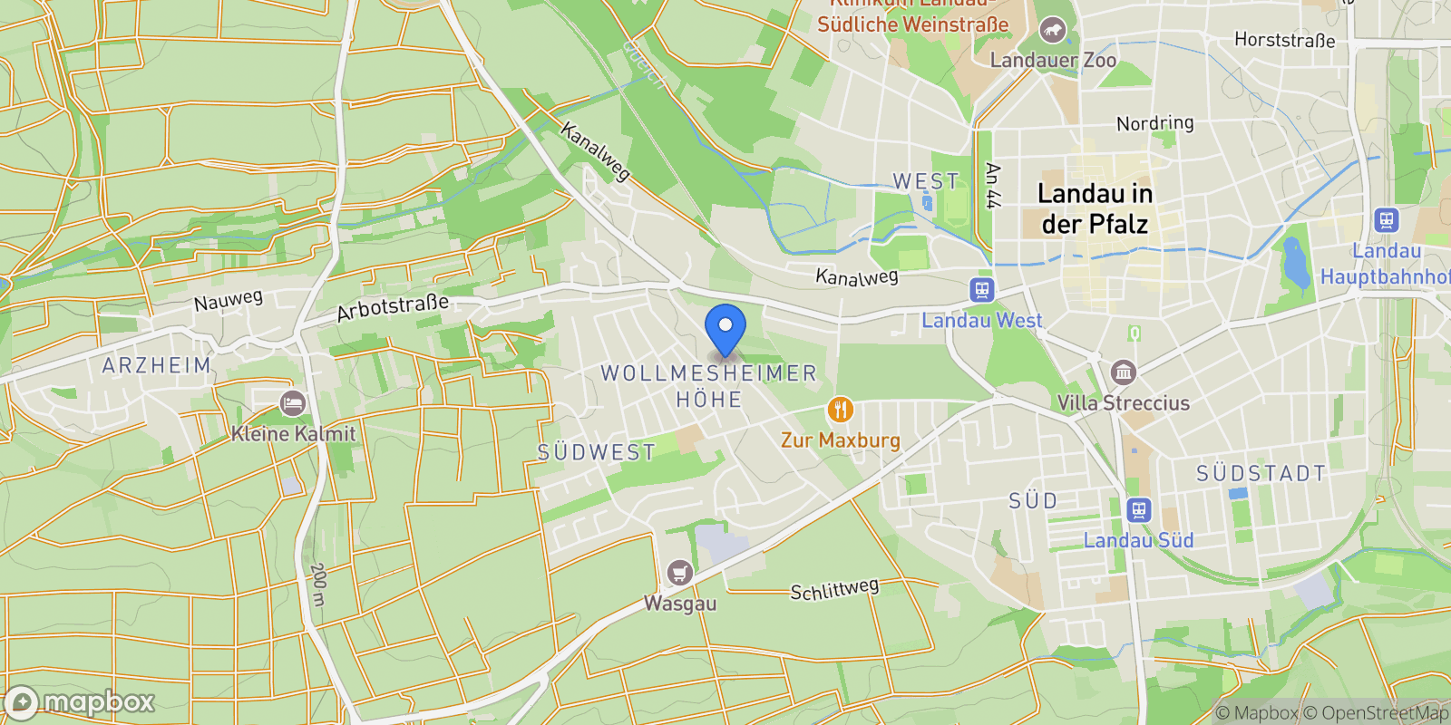 Map showing Landau, Rhineland-Palatinate, Germany.