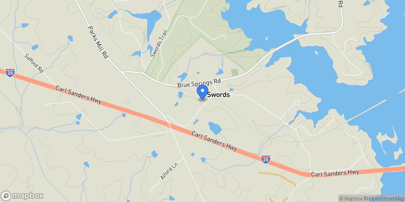 Map showing 1280 Swords Road, Buckhead, GA 30625, Buckhead, Georgia, United States.