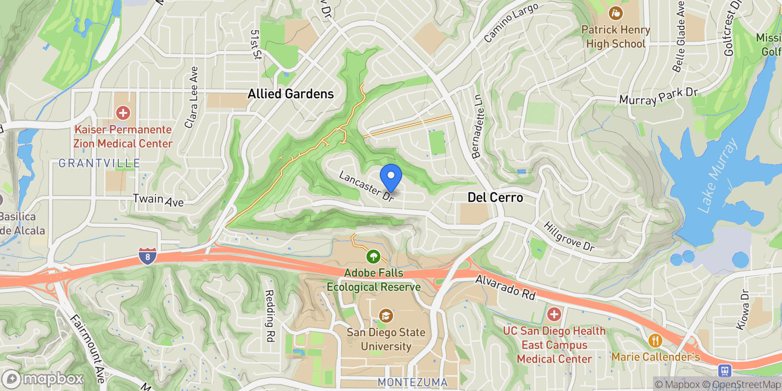 Map showing 5924 Lancaster, San Diego, California, United States.