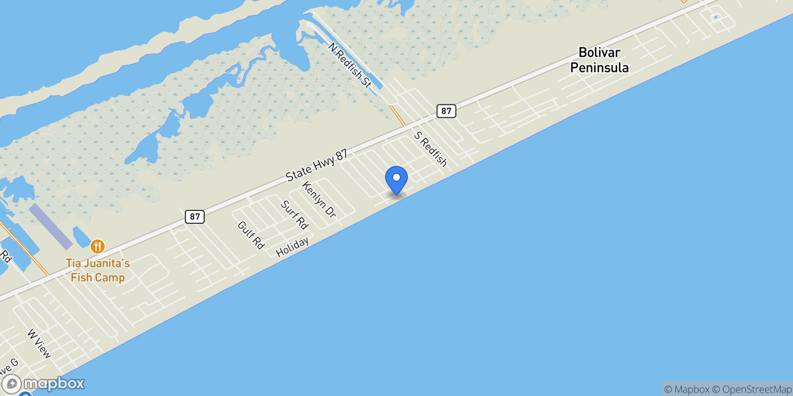 Map showing 2798 Tradewind Lane, Bolivar Peninsula, Texas, United States.