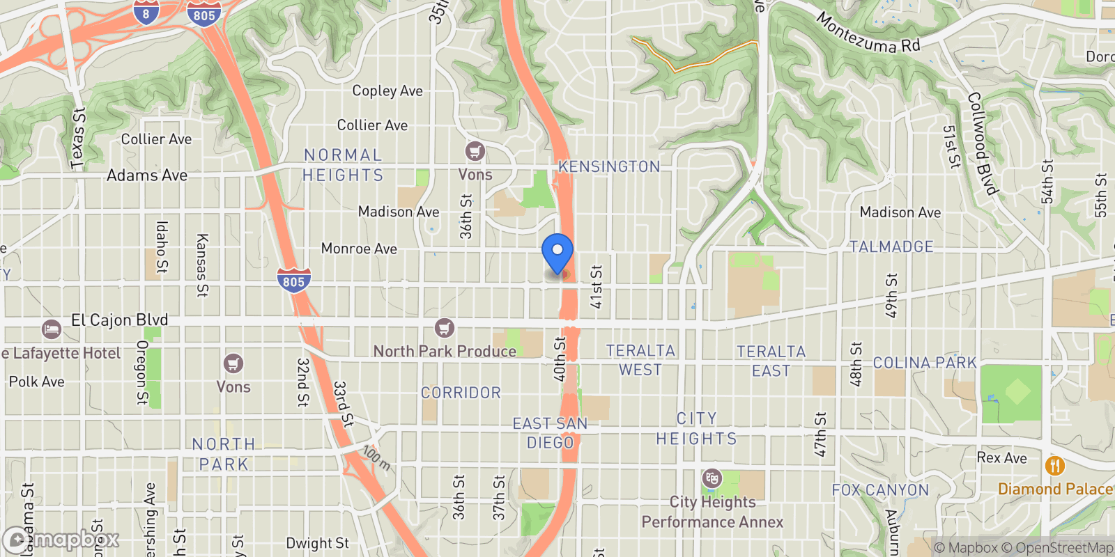 Map showing 4416 40Th St, San Diego, California, United States.