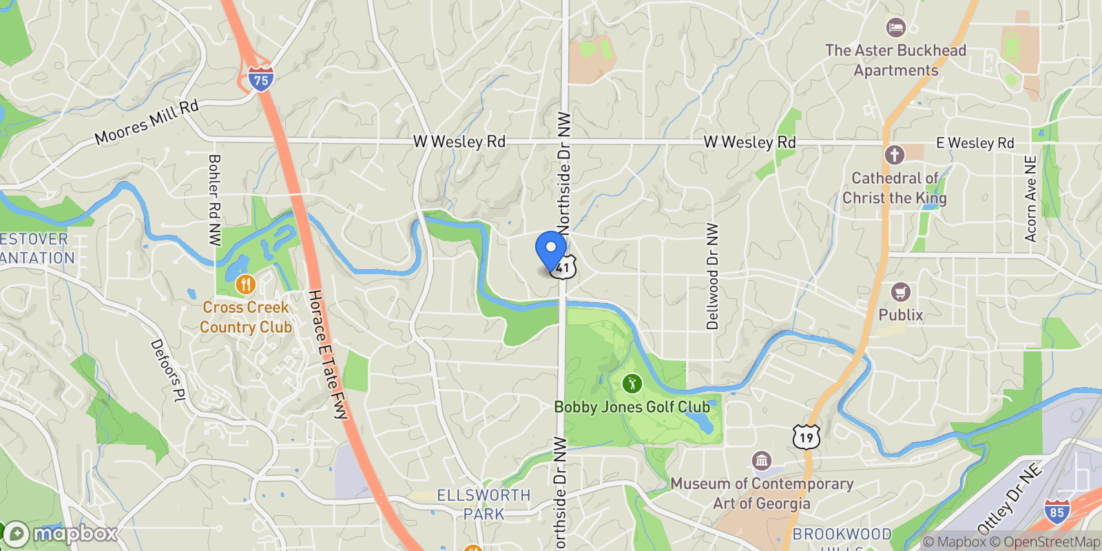 Map showing 2446 Northside Drive, Atlanta, GA 30305, Atlanta, Georgia, United States.
