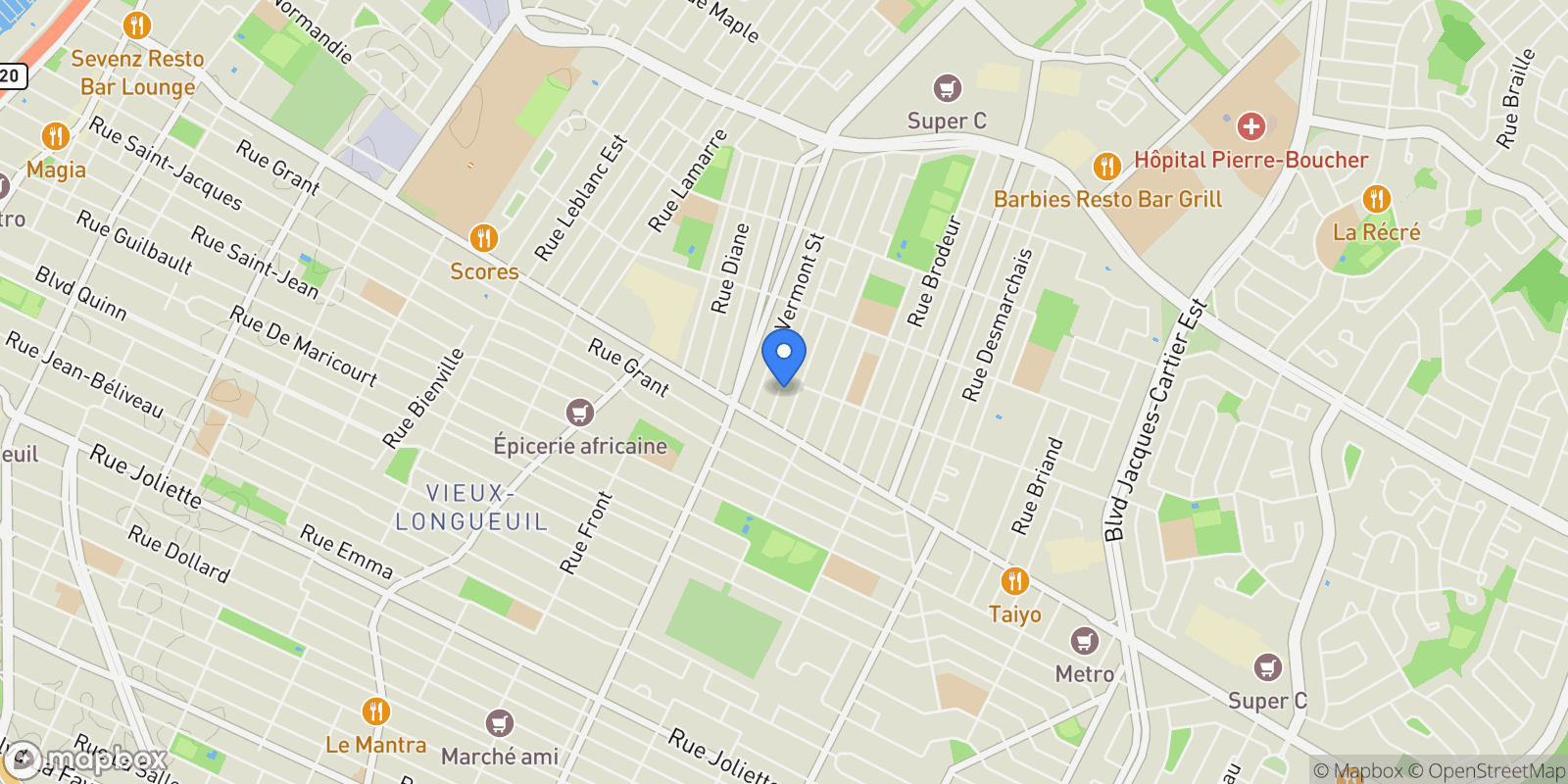 Map showing 82-86 Rue Montcalm, Le Vieux Longueuil, QC J4J2K6, Longueuil, Quebec, Canada.