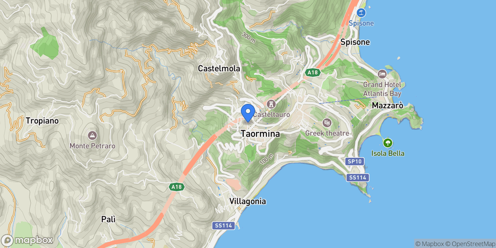Map showing Via Cuseni, 14, 98039 Taormina ME, Italy, Taormina, Sicily, Italy.
