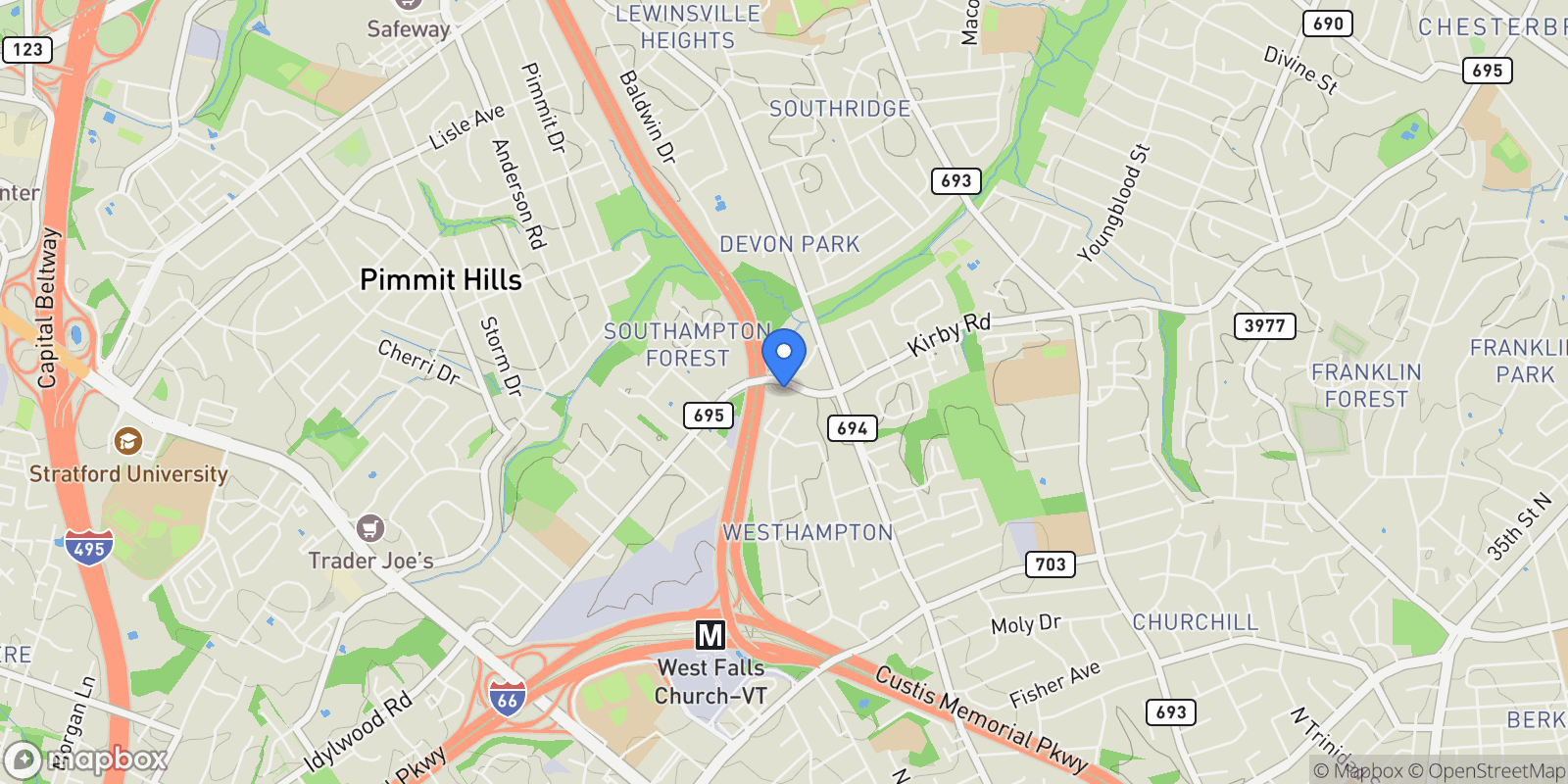 Map showing 6975 IDYLWOOD RD, FALLS CHURCH, VA, 22043, USA, Pimmit Hills, Virginia, United States.