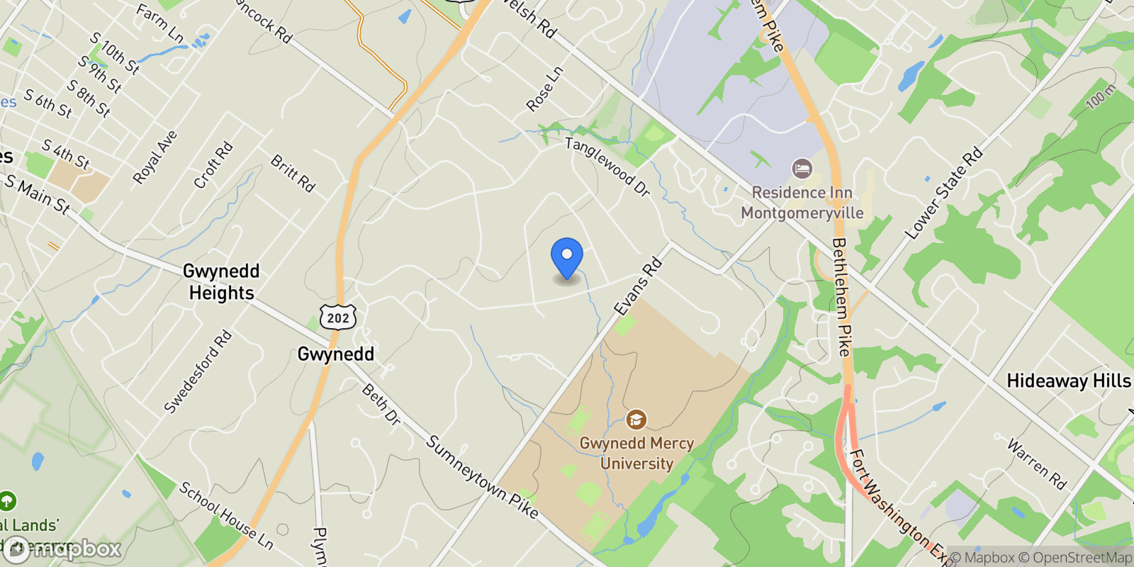 Map showing 1305 MEETINGHOUSE RD, NORTH WALES, PA, 19454, USA, 19454, Pennsylvania, United States.