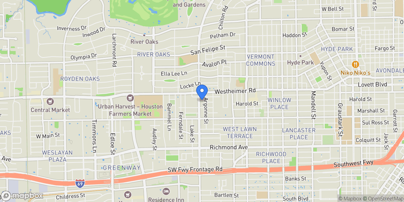 Map showing 2727 Kirby Drive 12C, Houston, Texas, United States.
