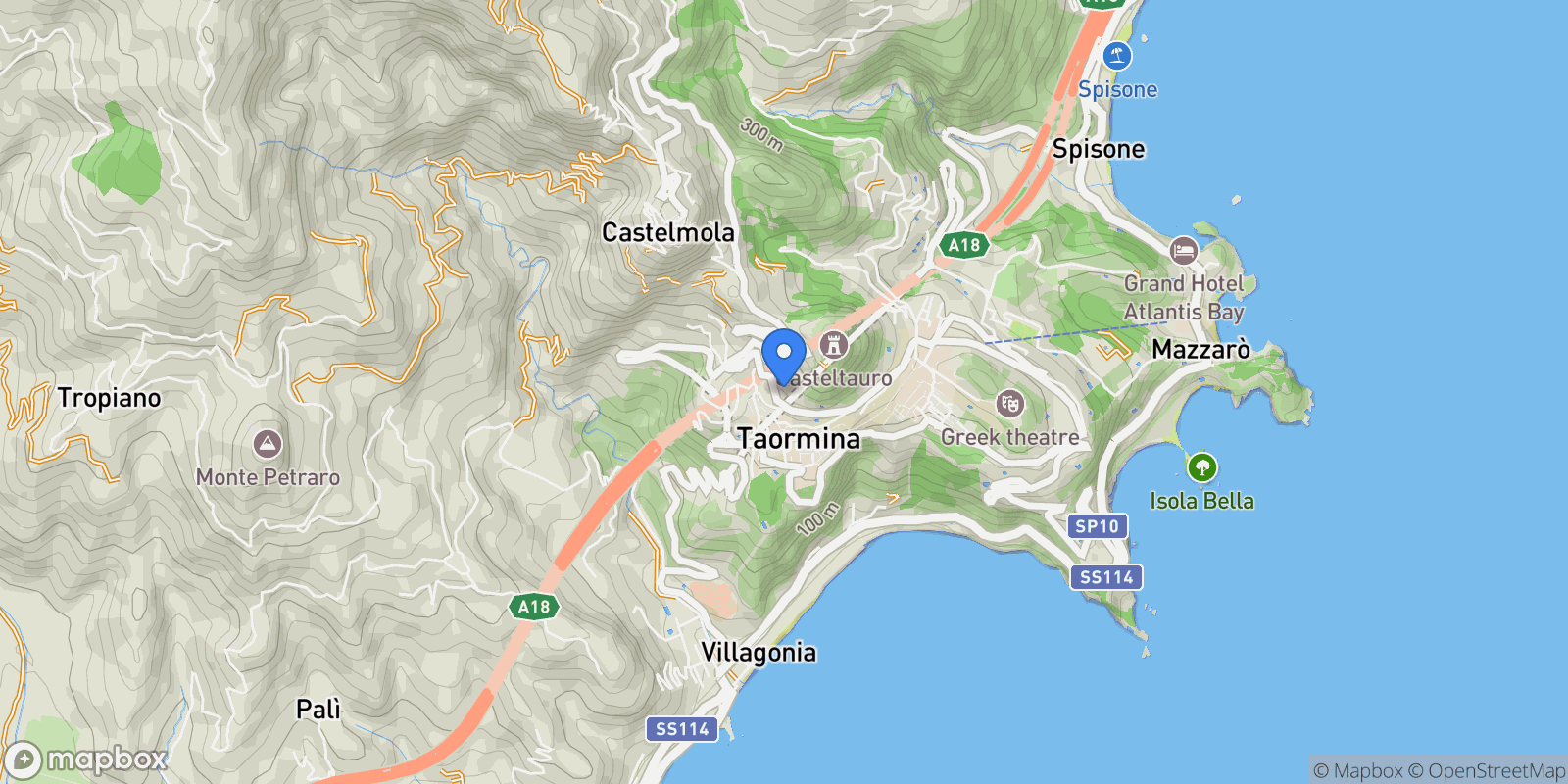 Map showing Via Leonardo Da Vinci, 5, 98039 Taormina ME, Italy, Taormina, Sicily, Italy.