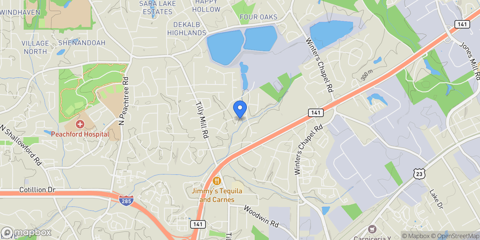 Map showing 2659 Amberly Drive, Dunwoody, Georgia, United States.