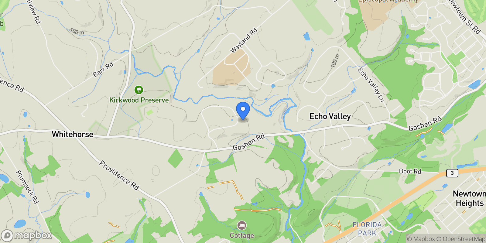 Map showing 39 OLD COVERED BRIDGE RD, NEWTOWN SQUARE, PA, 19073, USA, Berwyn, Pennsylvania, United States.