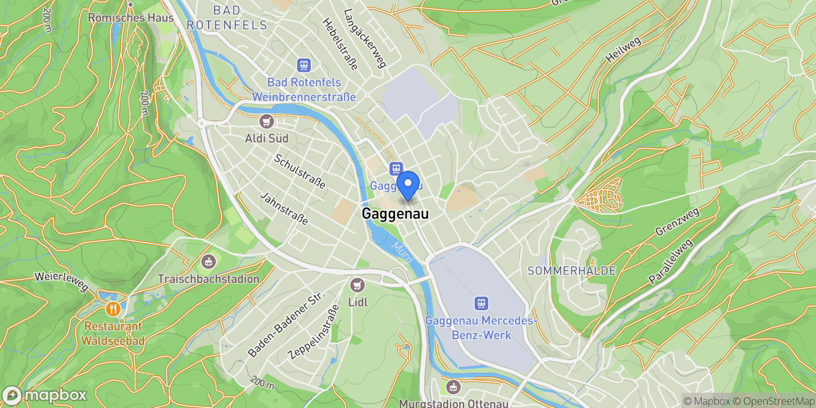 Map showing Gaggenau, Baden-Württemberg, Germany.