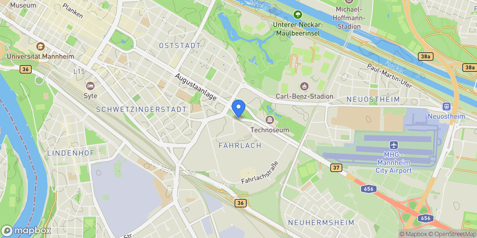 Map showing Mannheim, Baden-Württemberg, Germany.