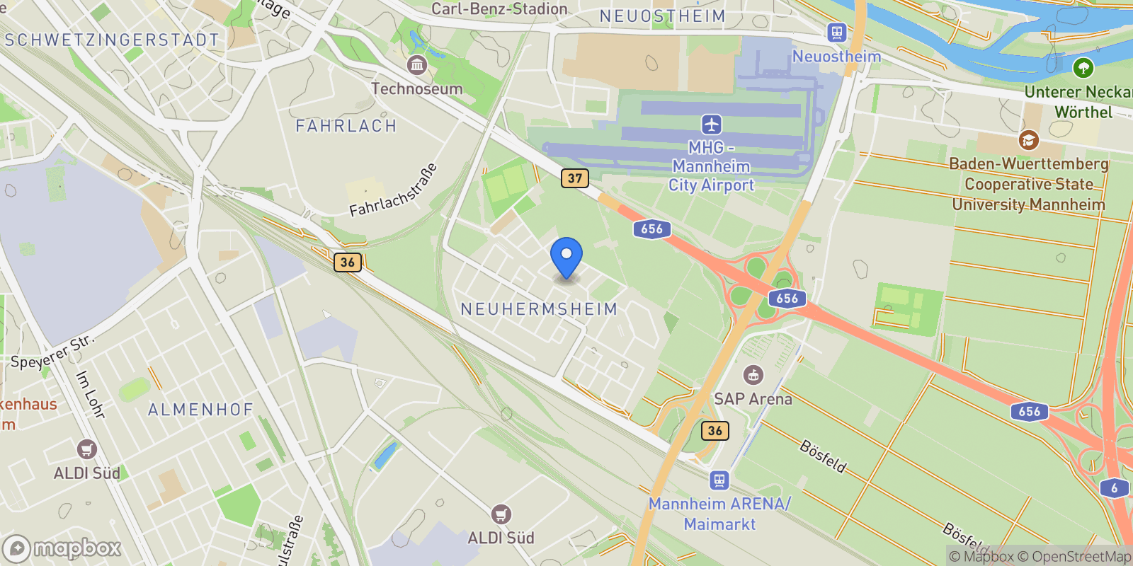 Map showing Mannheim, Baden-Württemberg, Germany.