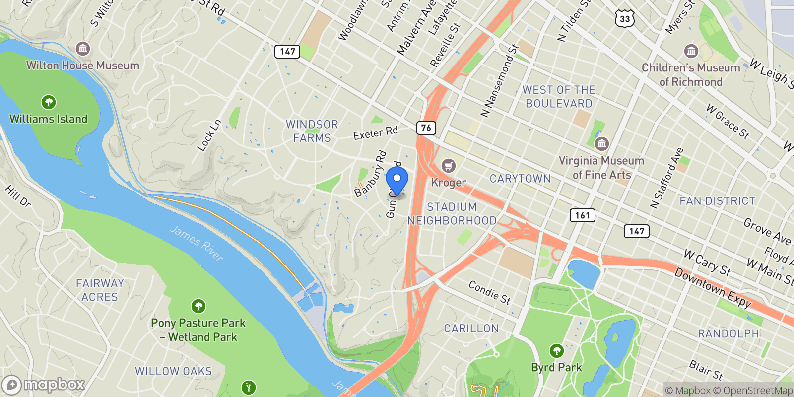 Map showing 213  Gun Club Rd, Richmond, VA, 23221, USA, Richmond, Virginia, United States.