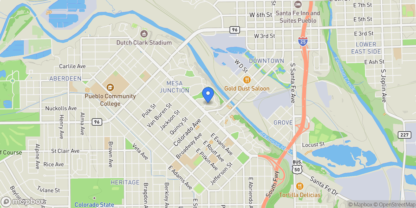 Map showing Pueblo, Colorado, United States.