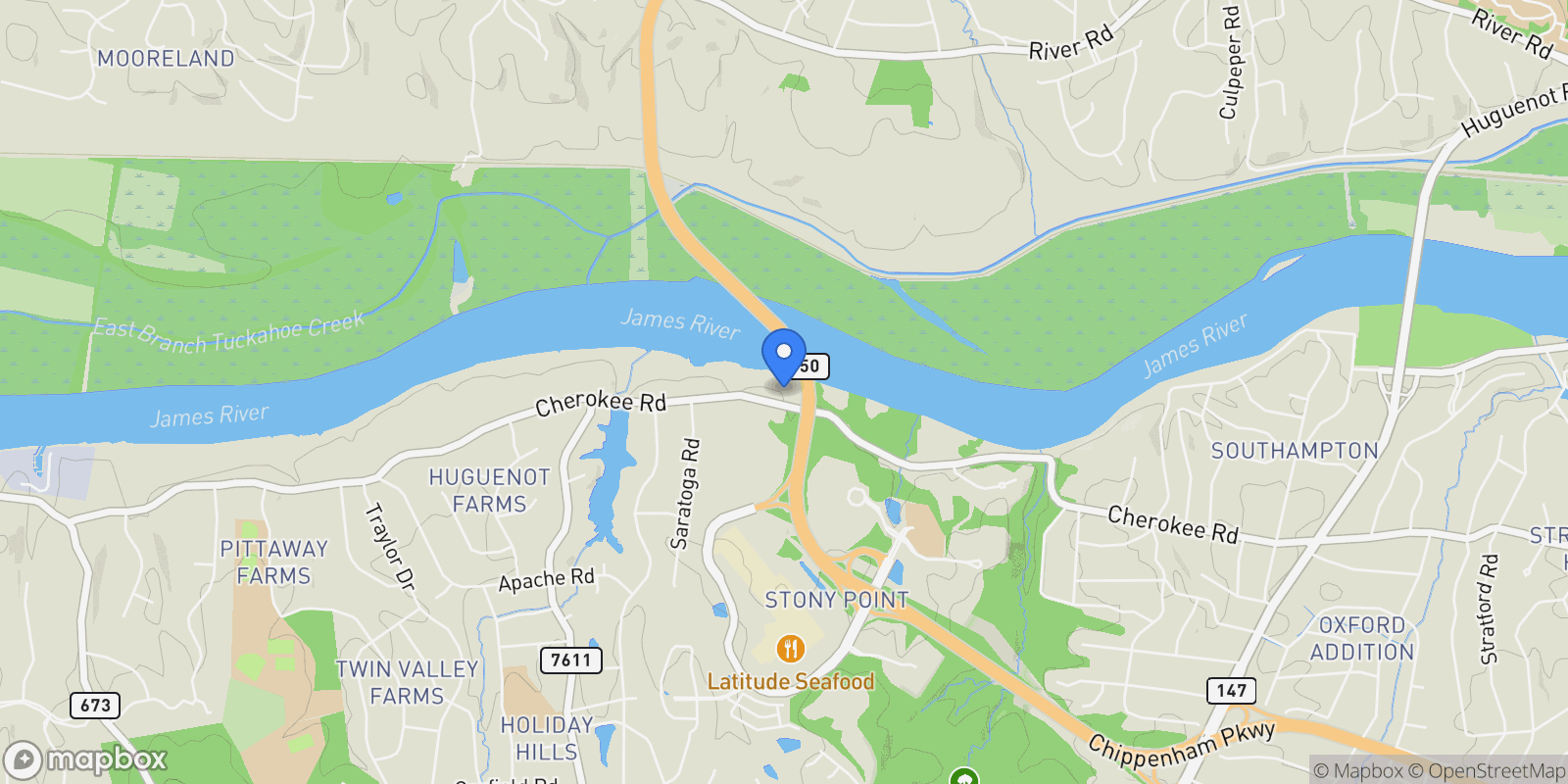 Map showing 9712  Cherokee Rd, Richmond, VA, 23235, USA, Bon Air, Virginia, United States.