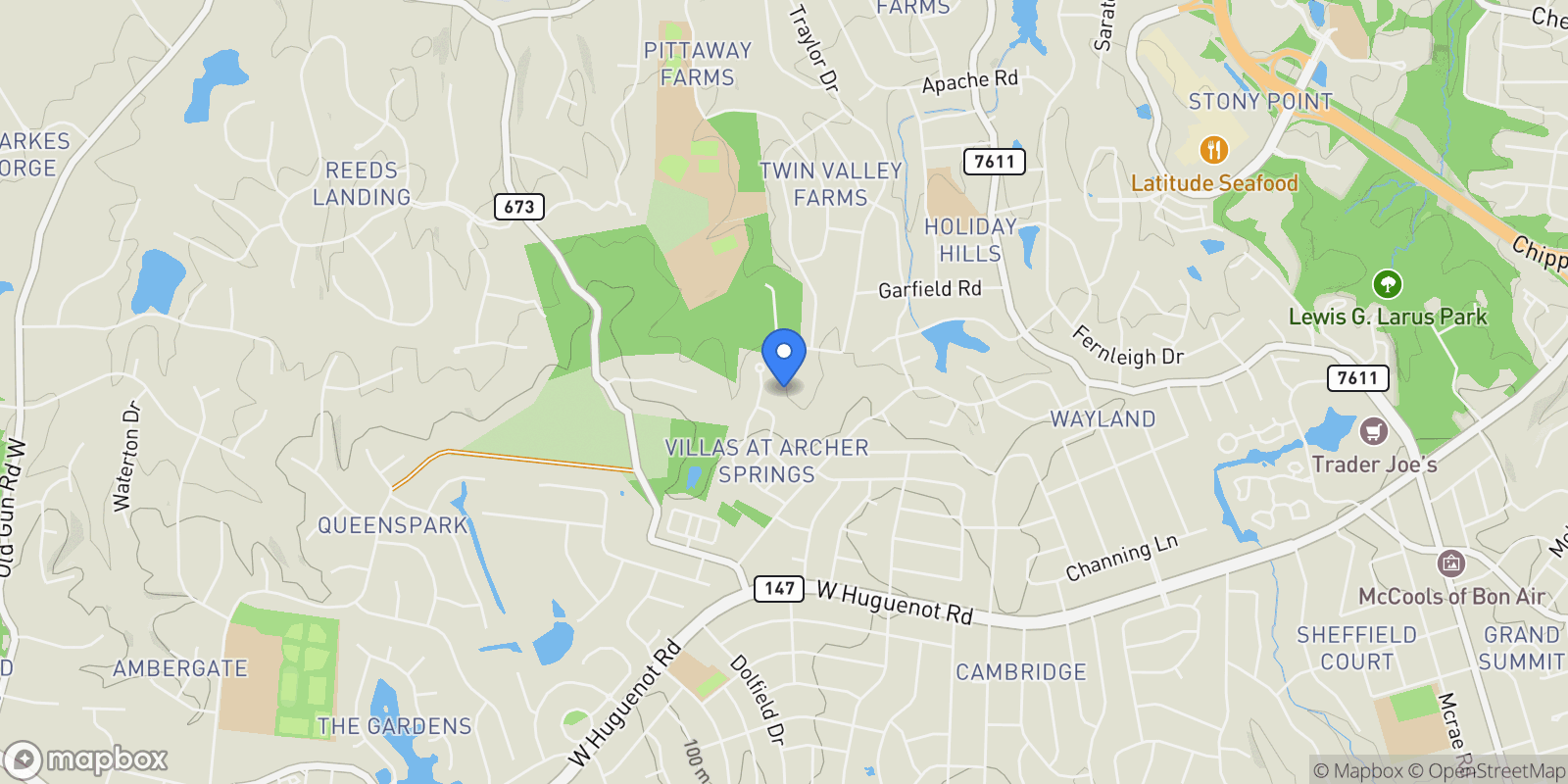 Map showing 3320  Traylor Dr, Richmond, VA, 23235, USA, Bon Air, Virginia, United States.