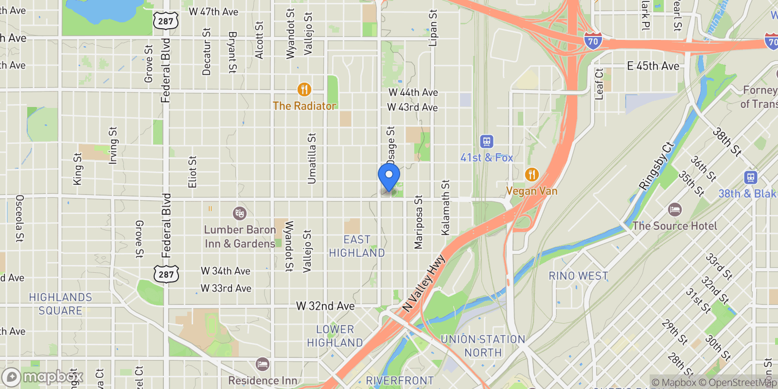 Map showing 3829 Osage Street, Denver, Colorado, United States.