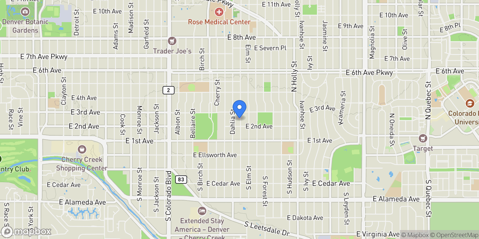 Map showing 235 Eudora Street, Denver, Colorado, United States.