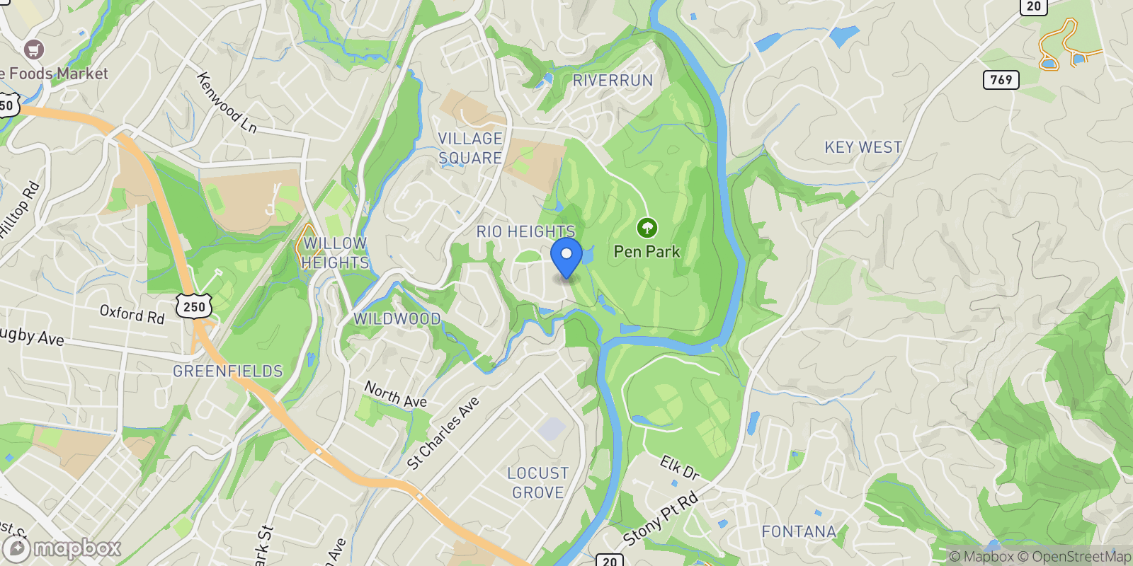 Map showing 1334 PEN PARK LN, Charlottesville, VA, 22901, USA, Charlottesville, Virginia, United States.