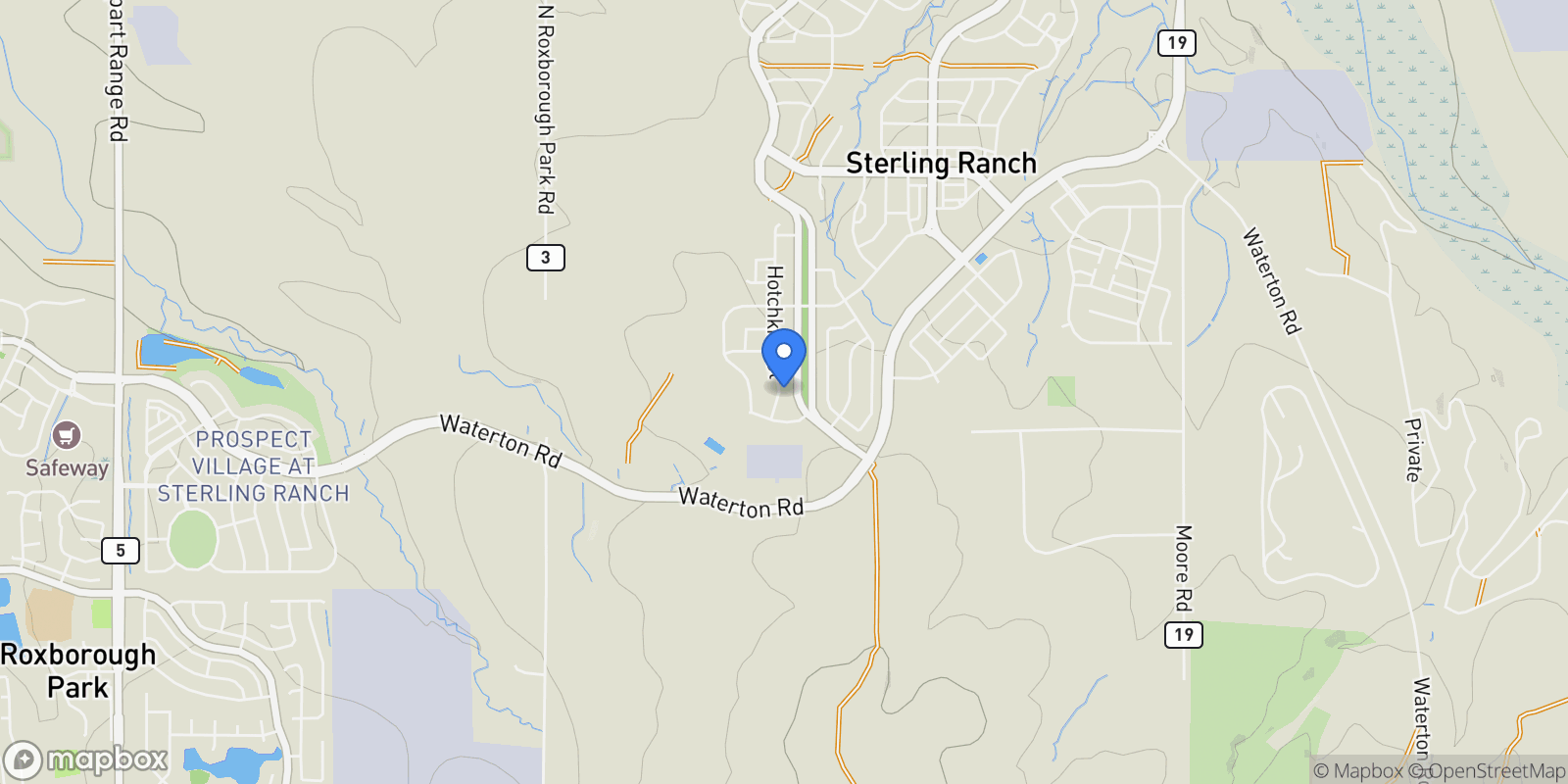 Map showing 8536 Hotchkiss Street, Sterling Ranch, Colorado, United States.