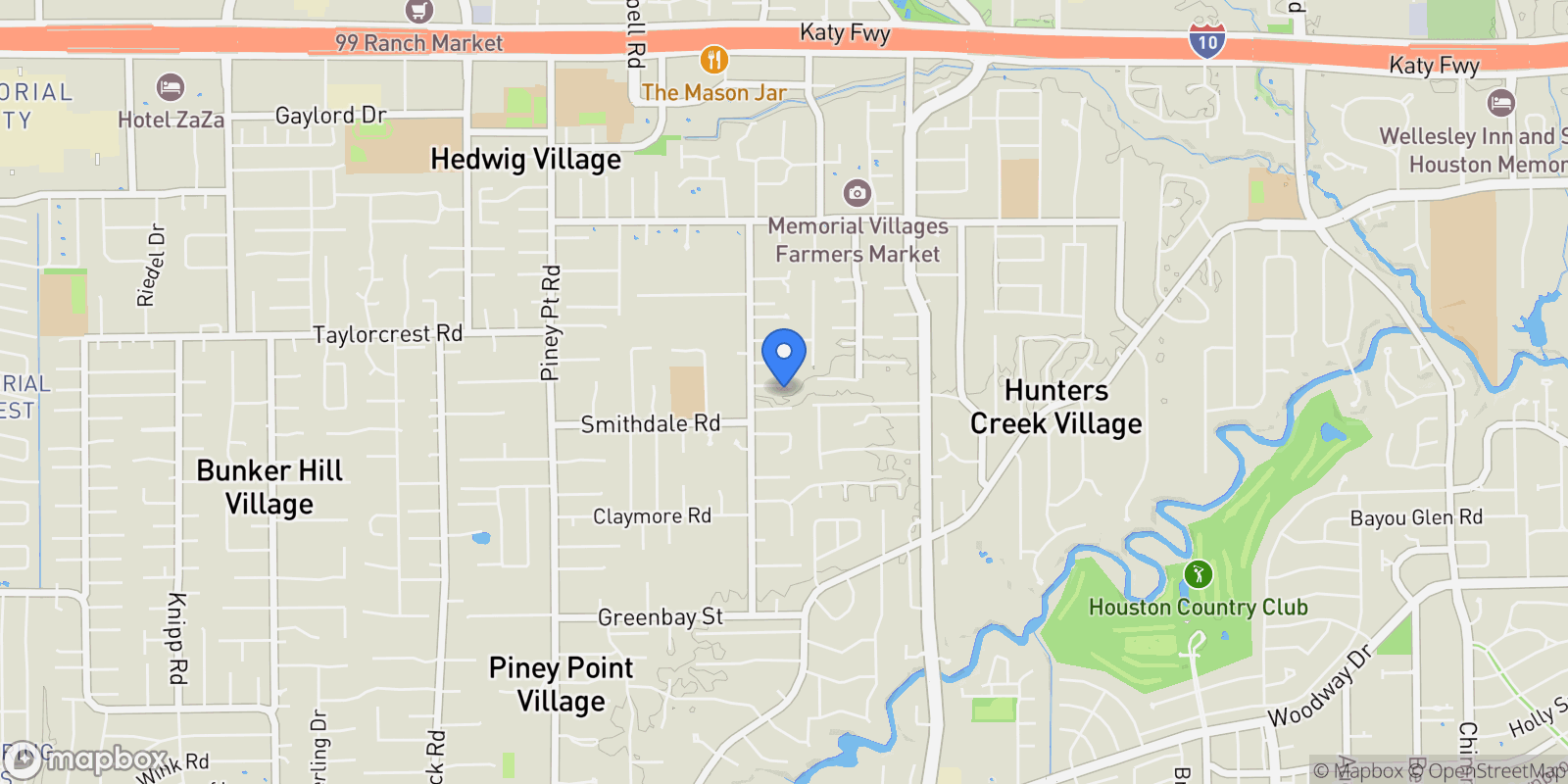 Map showing 7 Hedwig Shadows Drive, Houston, Texas, United States.