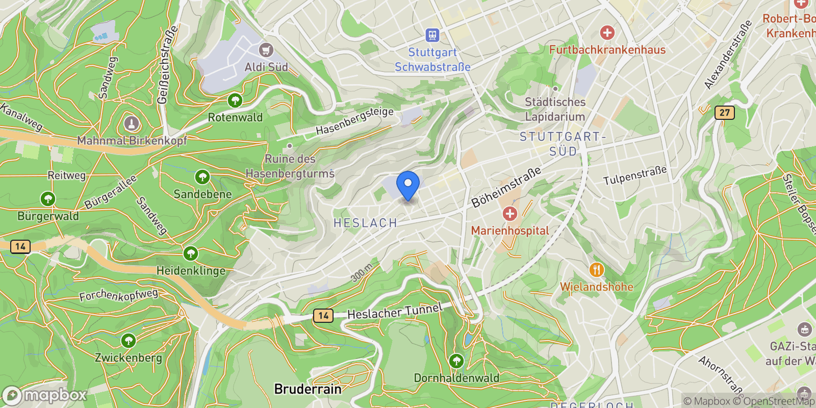 Map showing Stuttgart, Baden-Württemberg, Germany.