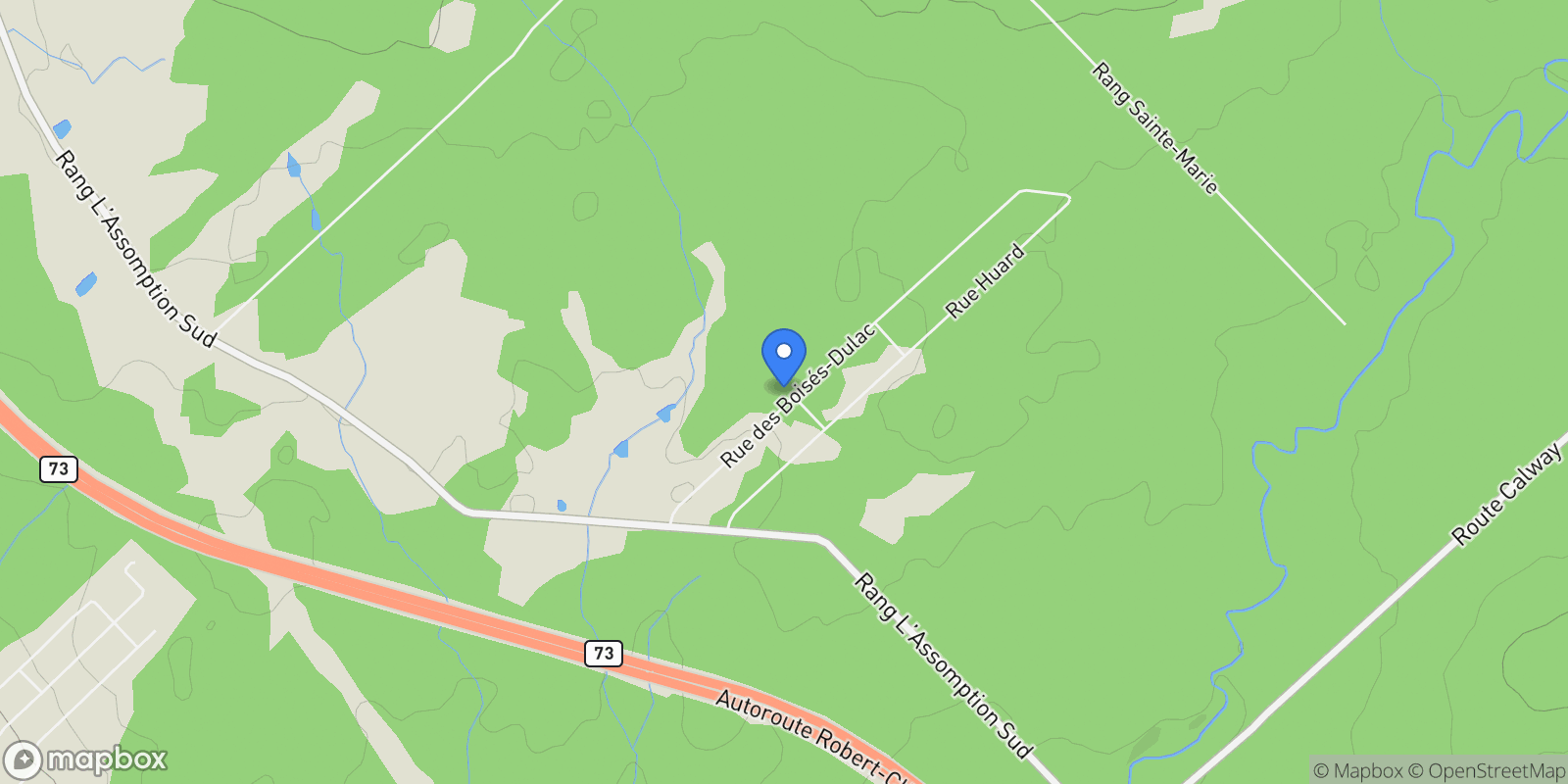 Map showing 571 Rue des Boisés-Dulac, Saint-Joseph-de-Beauce, QC G0S2V0, Saint-Joseph-de-Beauce, Quebec, Canada.