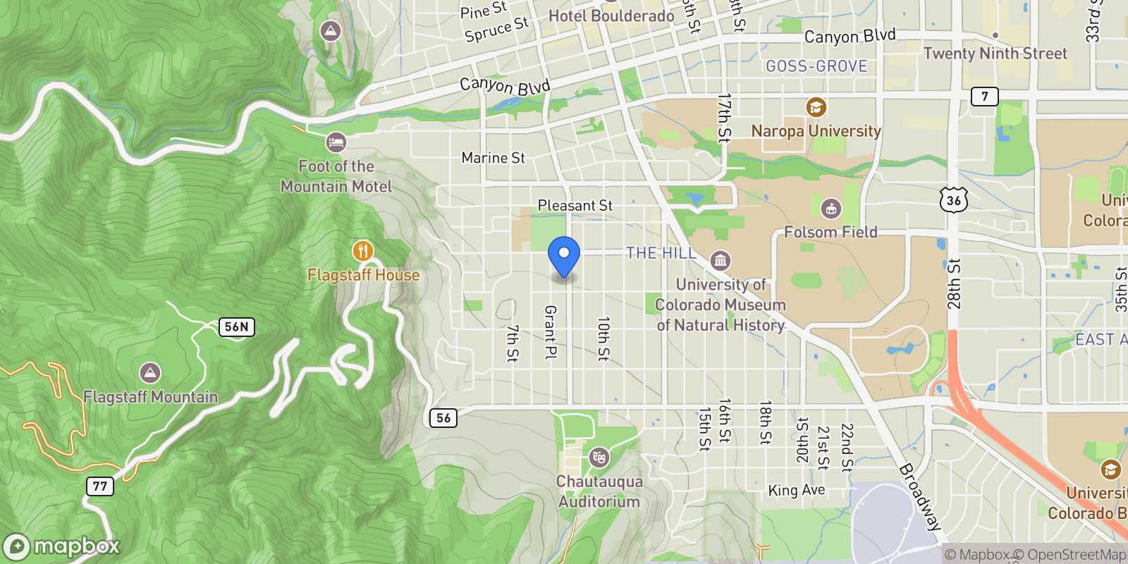 Map showing 1021 9th Street, Boulder, Colorado, United States.