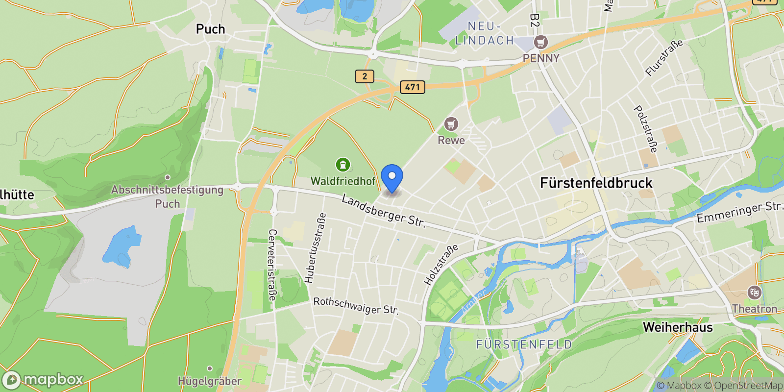 Map showing Fürstenfeldbruck, Bavaria, Germany.