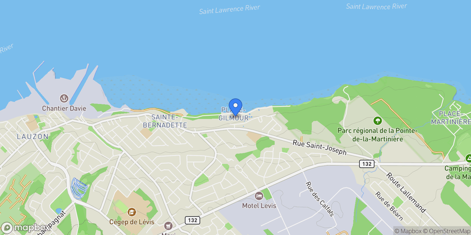 Map showing 8756-8758 Rue de la Grève-Gilmour, Desjardins, QC G6V7P8, Levis, Quebec, Canada.