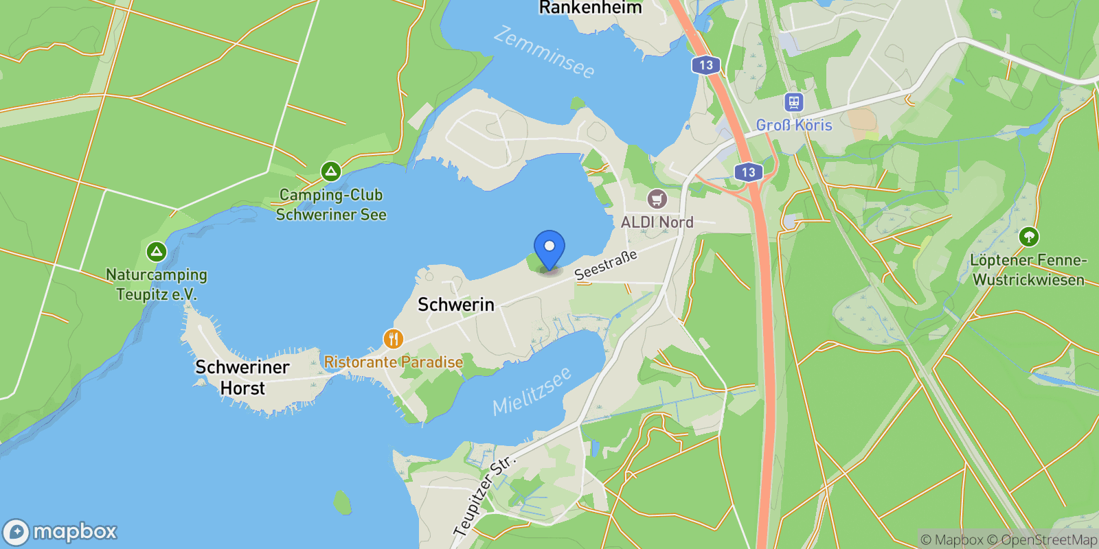 Map showing Schwerin, Brandenburg, Germany.
