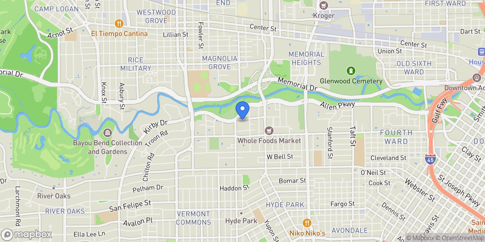 Map showing 3331 Damico Street 404, Houston, Texas, United States.