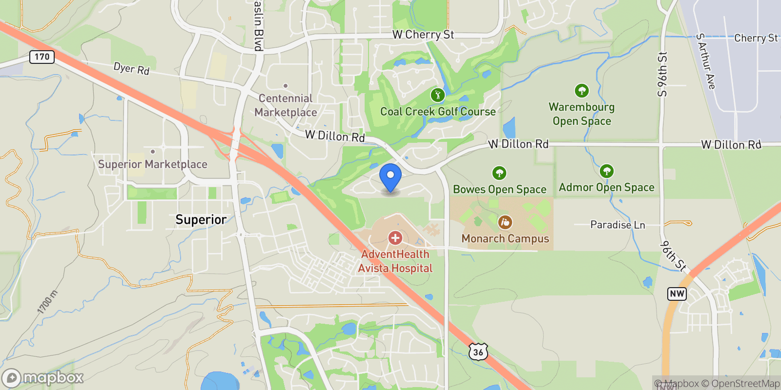 Map showing 945 Saint Andrews Lane, Lafayette, Colorado, United States.