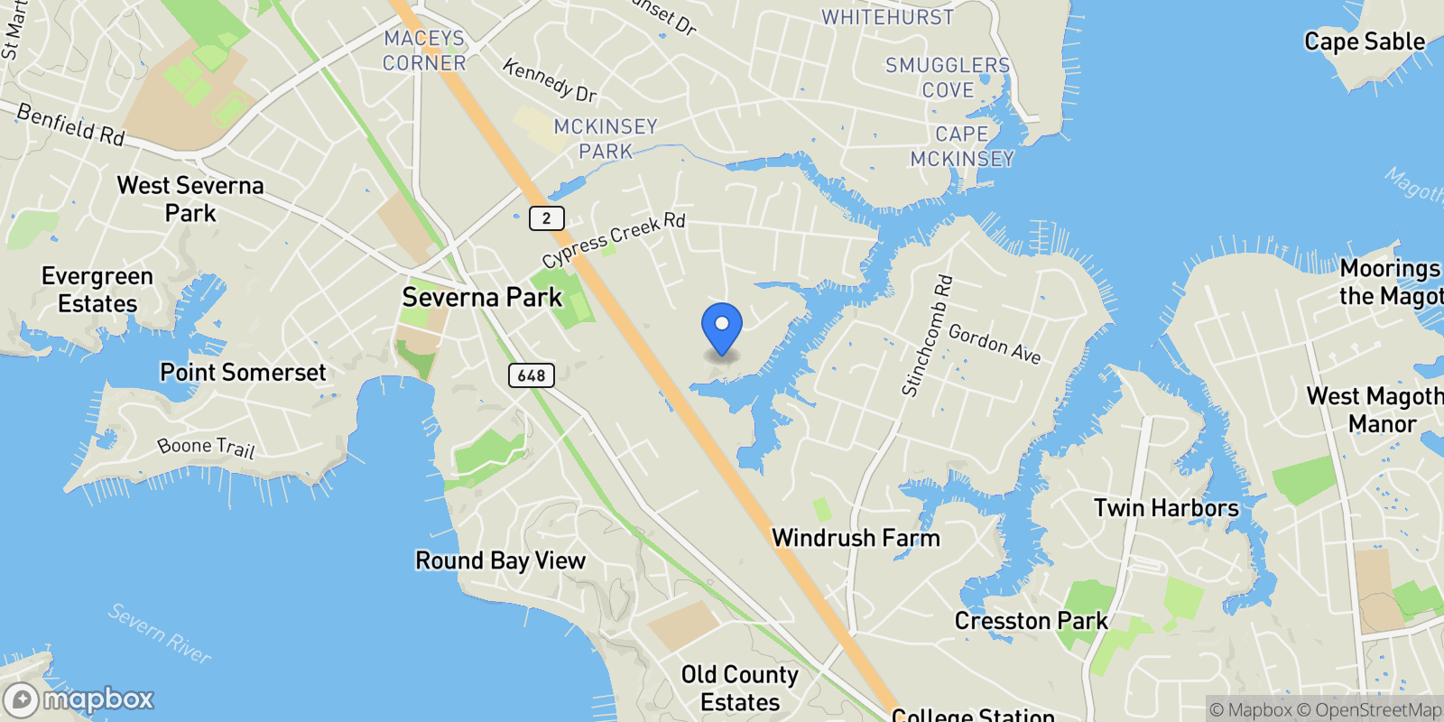 Map showing 100 RUSTIC RIDGE RD, SEVERNA PARK, MD, 21146, USA, Severna Park, Maryland, United States.