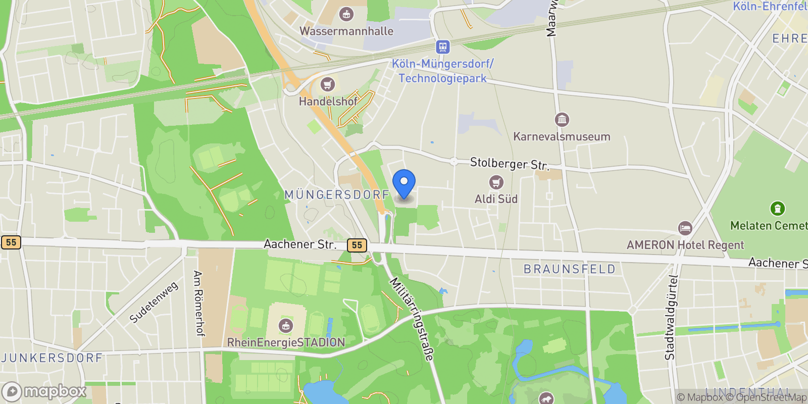 Map showing Cologne, North Rhine-Westphalia, Germany.