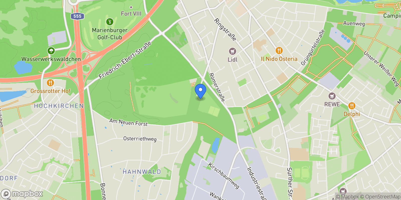 Map showing Cologne, North Rhine-Westphalia, Germany.