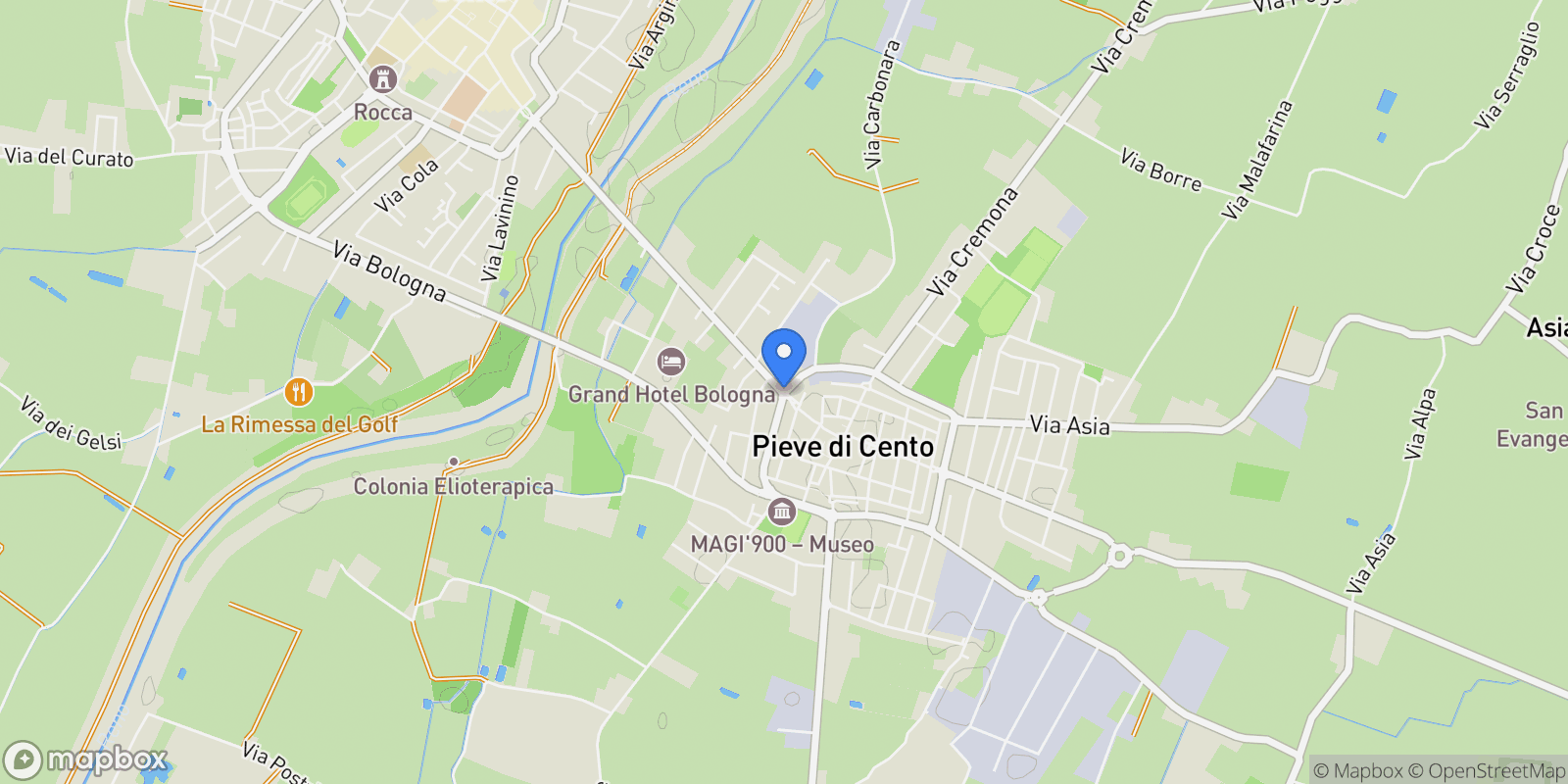 Map showing 40066 Pieve di Cento, Metropolitan City of Bologna, Italy, Pieve di Cento, Emilia-Romagna, Italy.